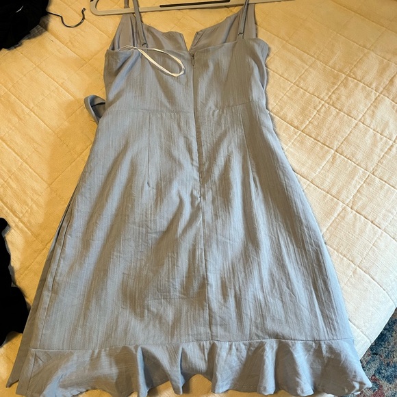 Blue Ruffled Wrap Mini Dress - Picture 4 of 7